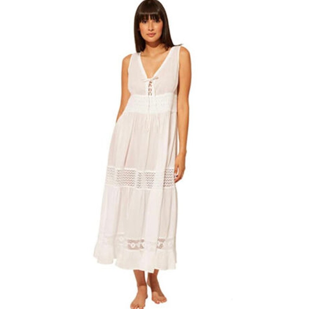 Bleu Rod Beattie Size Large India Bazaar Long Dress Cover-Up 100% Cotton White